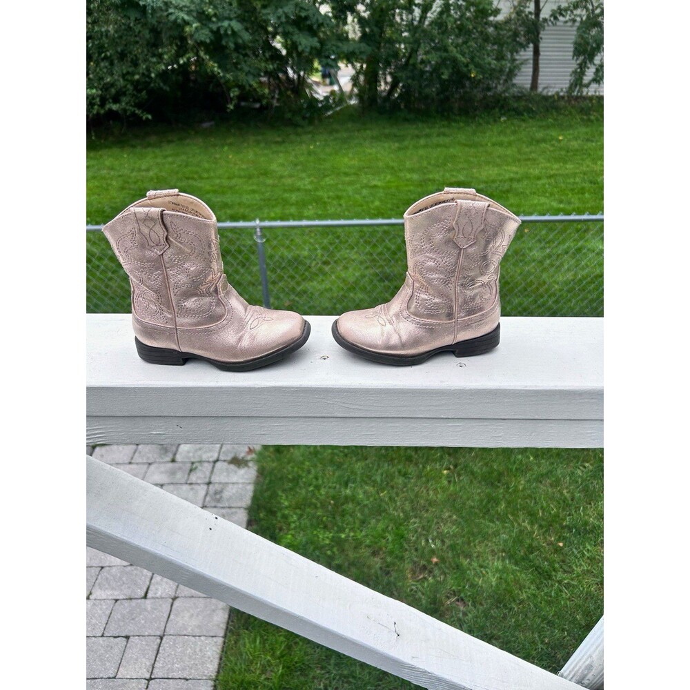 Wonder Nation Girls Size 8 Rose Gold Metallic Western Cowboy Boots